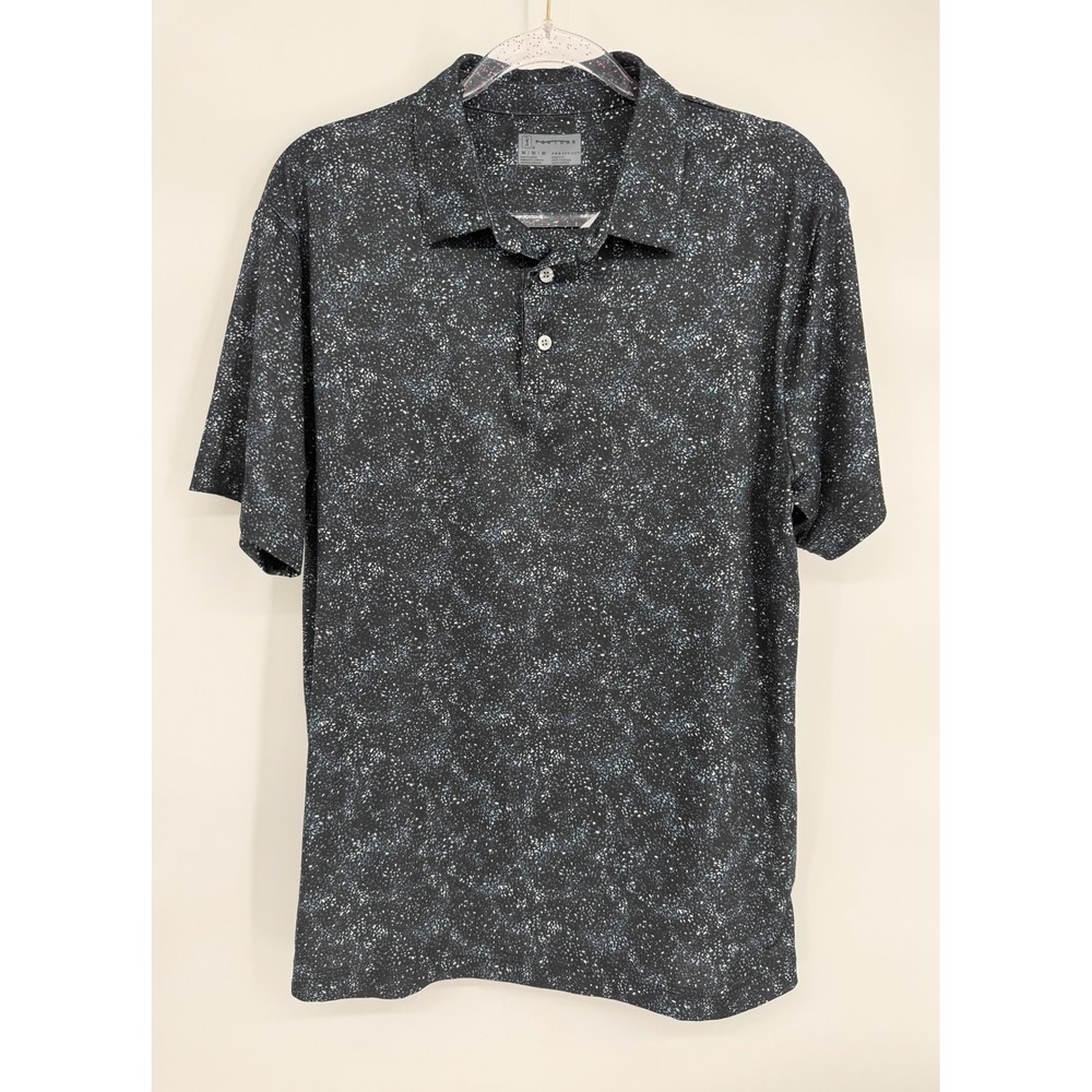 PGA Tour Pro Series Mens Sz M Athletic Fit Speckled Polo Shirt Black Blue
